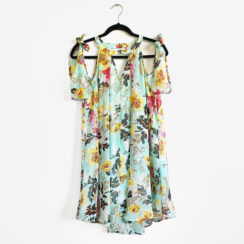 Umgee Floral Cold Shoulder Trapeze Dress Mint Turquoise Spring Dress